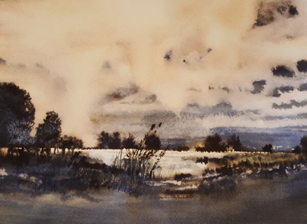 Inks and wash on paper. Giclee print. Framed